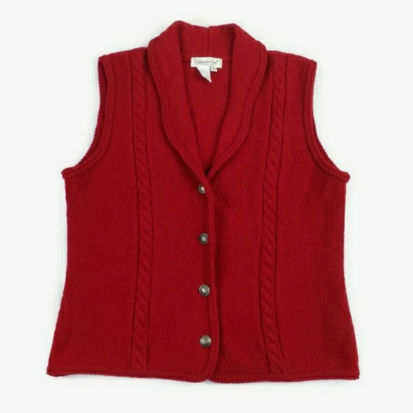 Vintage Coldwater Creek Red Boiled 100% Wool Sleeveless Vest Womens Size Medium - Picture 12 of 16
